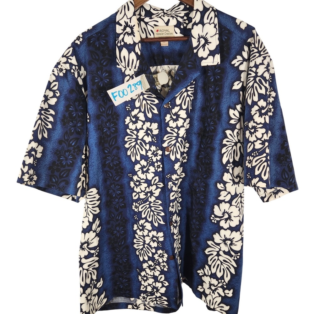 Royal Hawaiian Creations Mens Blue Floral Short Sleeve Button‎ Up Shirt Size 3XL